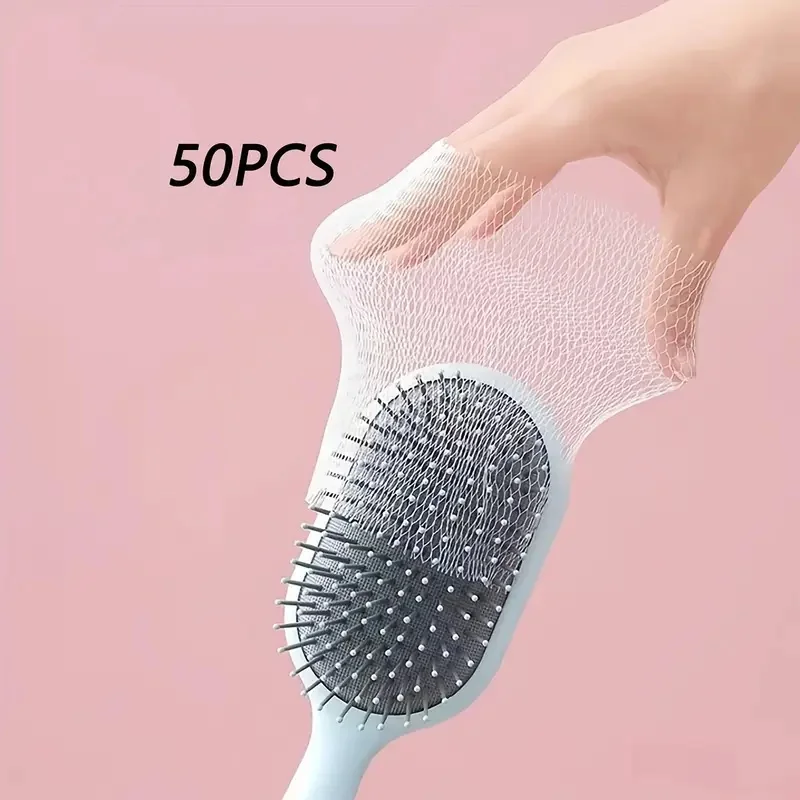 50 Pcs Reusable Hair Brush Cleaning Net Elastic Mesh Quick Clean for Round Cylindrical Normal Combs Bathroom Accessory