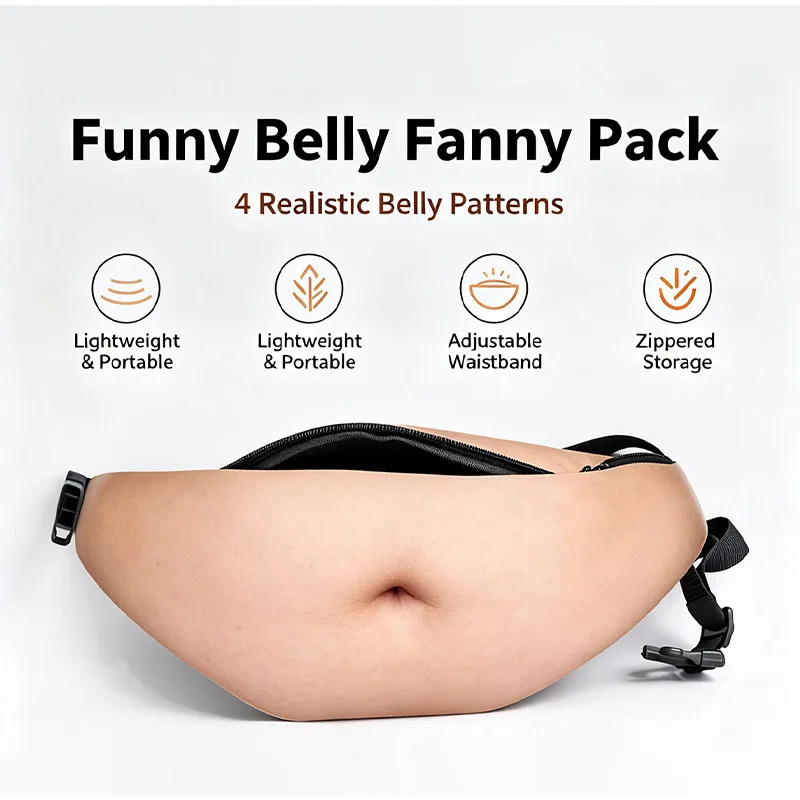 Versteckte Aufbewahrungstasche Bizarre Bierbauch-Gürteltasche - 3D Fake Bauch-Gürteltasche mit Reißverschluss für Outdoor-Reisen 2026 – Detail 3