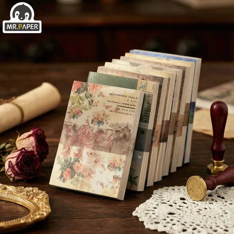 Mr. Paper 100pcs/book Vintage Character Message Card Beautiful Flowers European Style Hand Account Material Memo Pad
