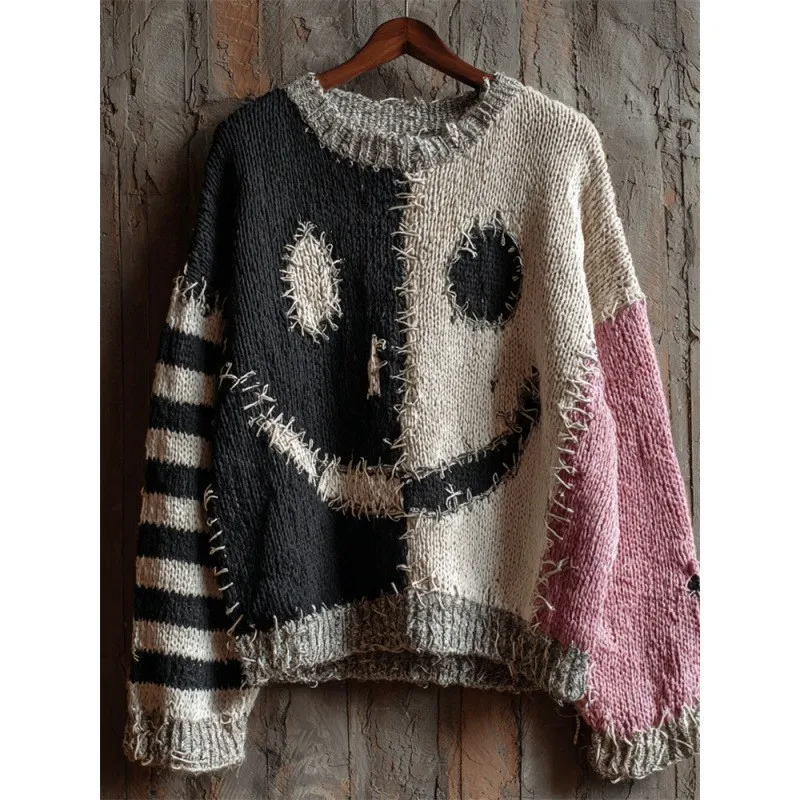 2025 جديد جولة الرقبة البلوز المرأة ثلاثية الأبعاد الطباعة الرقمية سميكة إبرة النسيج مخطط البلوز الرقمي نمط غير رسمي