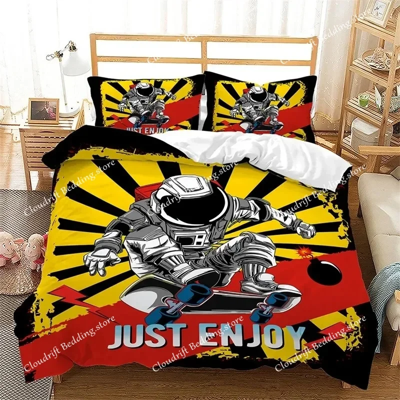

Skateboard Duvet Cover Microfiber Extreme Sports Game Bedding Set Astronaut Spaceman Skateboard Quilt Cover For Boys Teen Boys