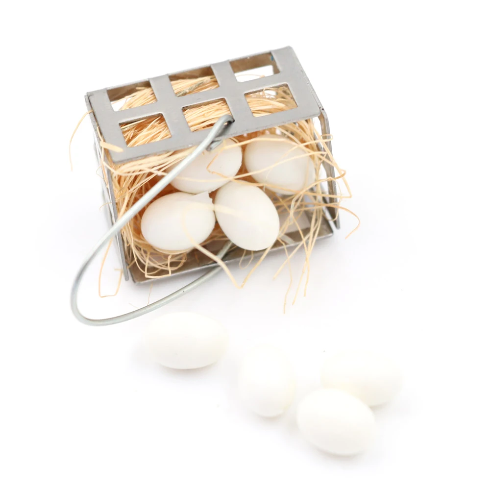 赤ちゃんのためのドールハウスエッグバスケット、キッチンフードミニチュア、白い卵、家具の装飾、DIYおもちゃ、新しい到着、1:6、1:12、1セット