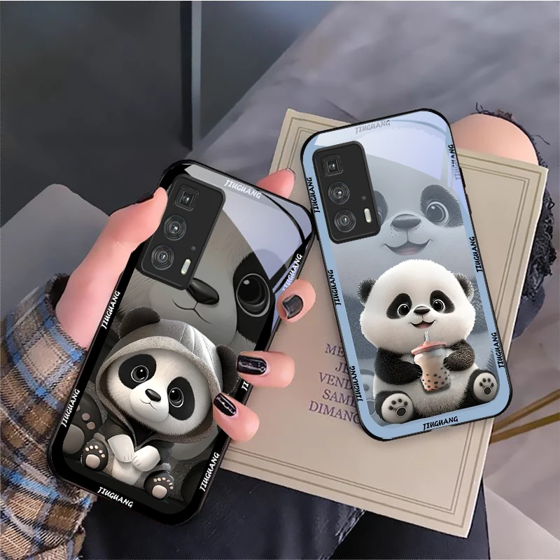 Q-version milk tea panda For Motorola Moto Edge 20 Lite 30 Pro 40 Neo 50 Ultra G Play G45 G54 G55 G75 G84 G85 Glass Phone Case view 3