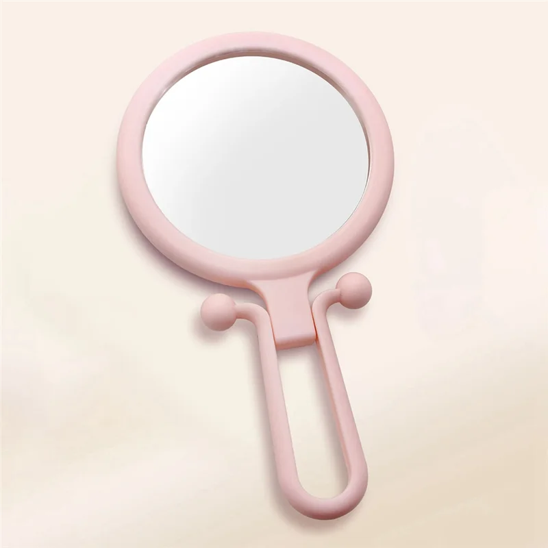 L73A 2025-10X Handheld Magnifier, Double Sided Folding Makeup Mirror, Portable Handheld Mirror With Adjustable Handle(Pink)