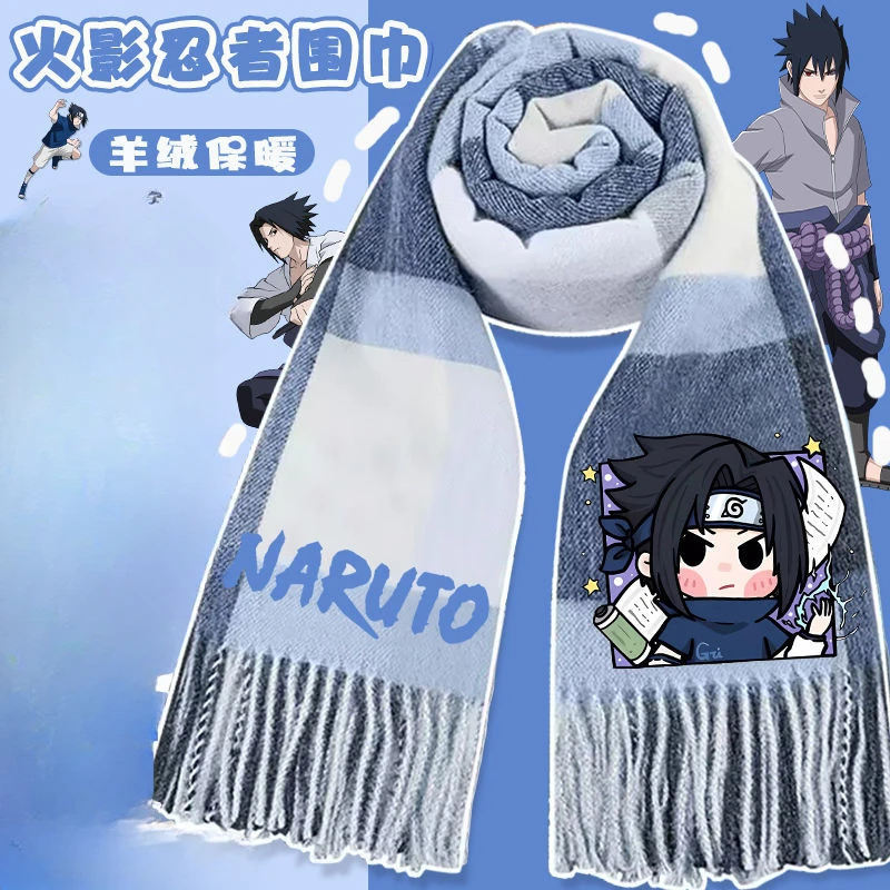 Naruto cartoon pattern scarf Uchiha Sasuke Japanese all-match casual male and female couple student autumn and winter scarf