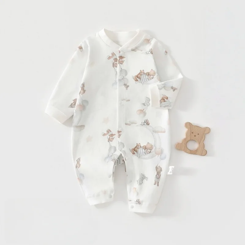 

Spring Newborn Baby Jumpsuit 0-24M Soft Cotton Infant Romper Cute Bear Print Breathable Onesie Girls Boy Daily Bodysuit Homewear