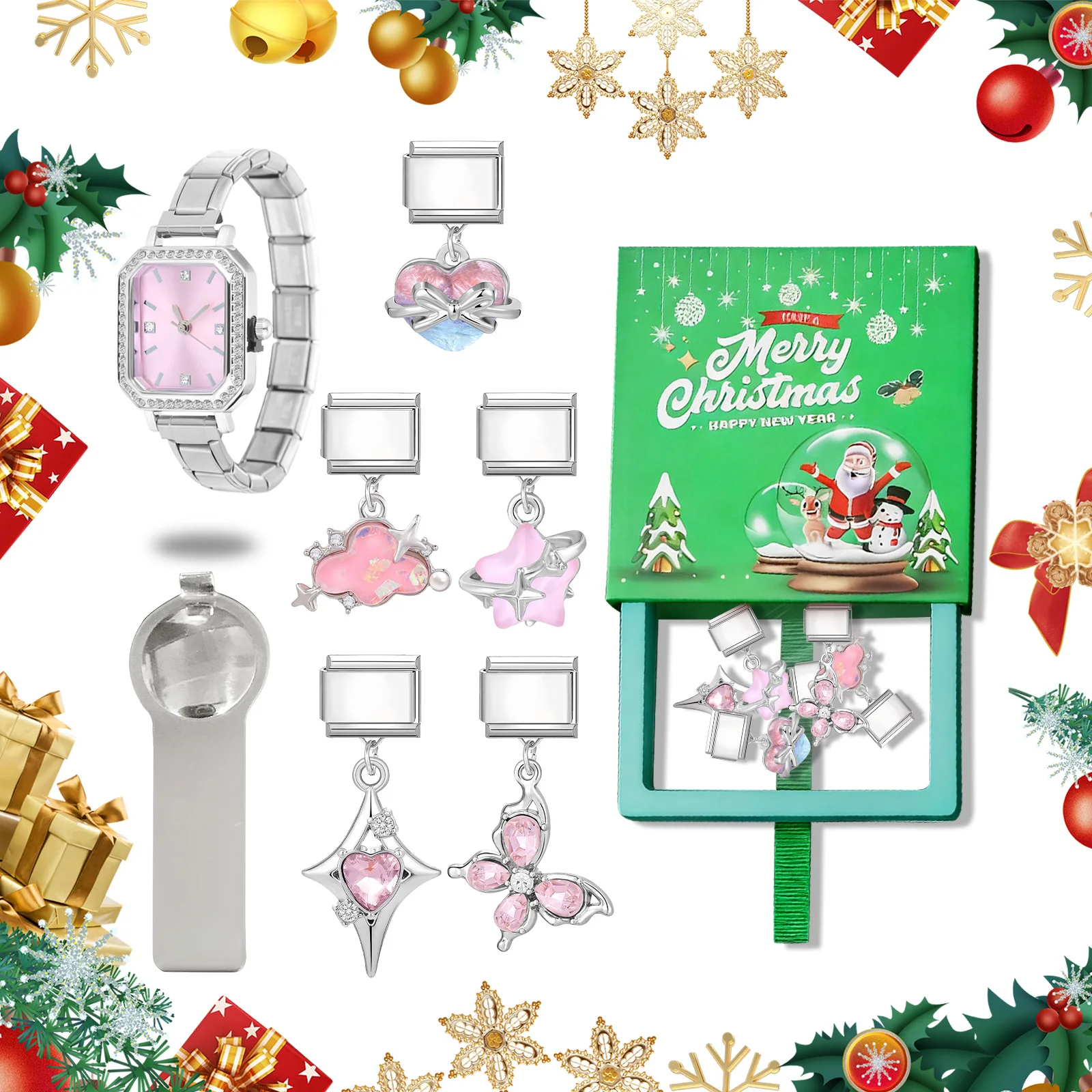 Y2K ريترو الزركون سوار ساعة الإسورة 9 مللي متر DIY سحر الفولاذ المقاوم للصدأ جودة عالية جولة مربع ساعة رئيس عيد الميلاد مجوهرات هدية #3