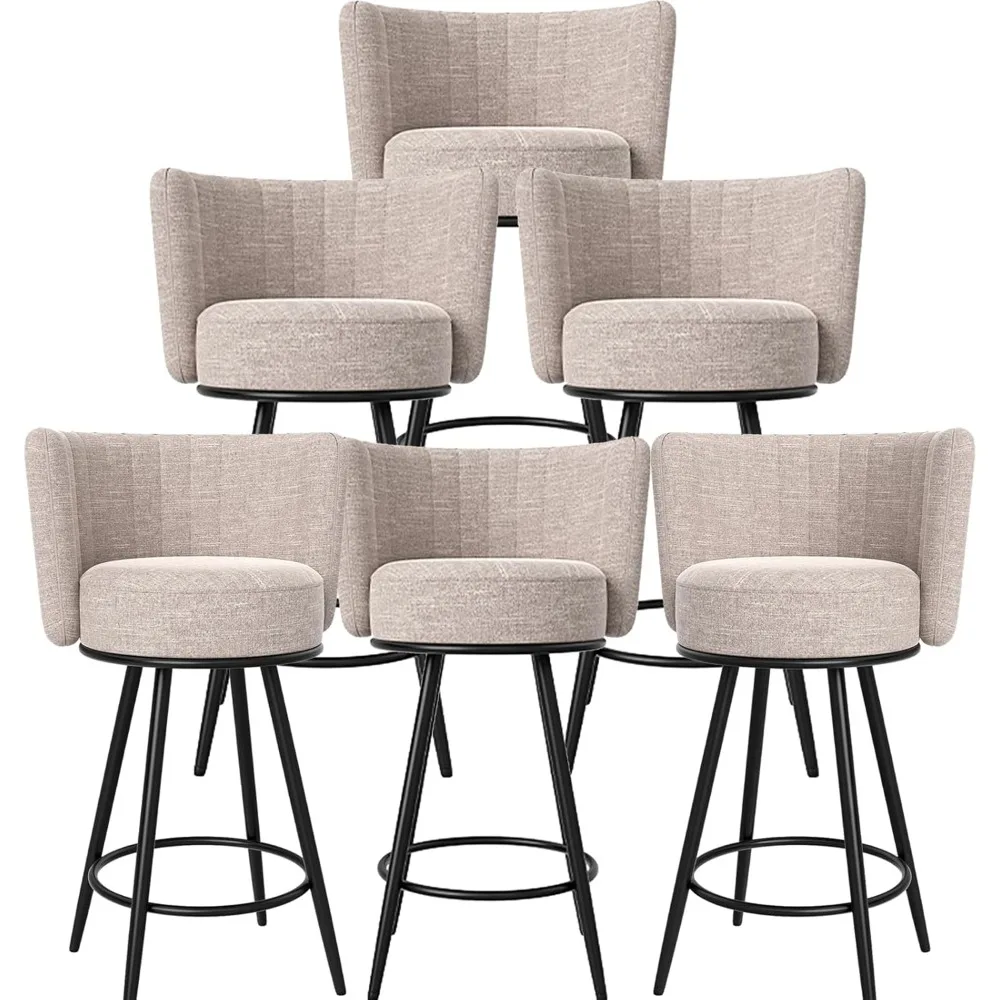 

Bar Stools Set of 6, 27" Tufted Modern Counter Height Bar stools, Upholstered Barstools with Back & Footrest Metal Legs, Stools