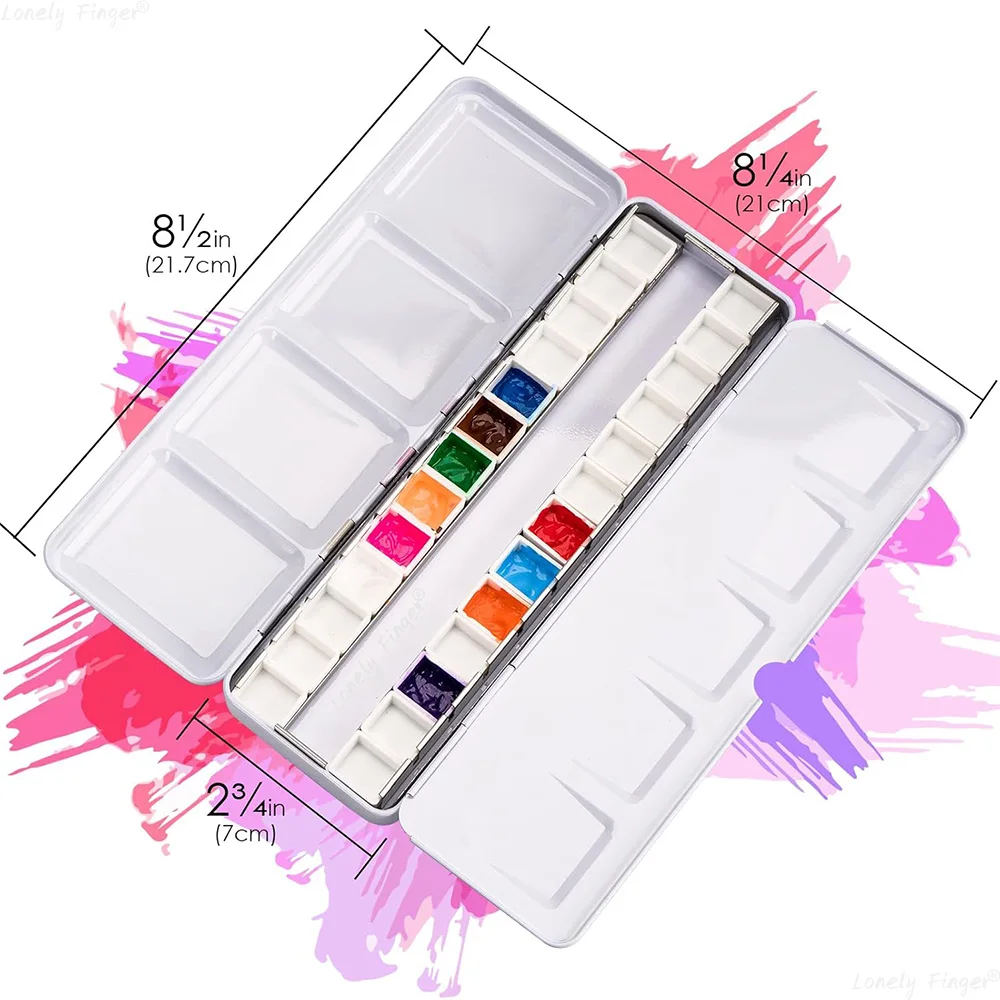 Lonely Finger Metal Travel Watercolor Tin Box with Fold-Out Palette 26 Half Pans（without Paints）