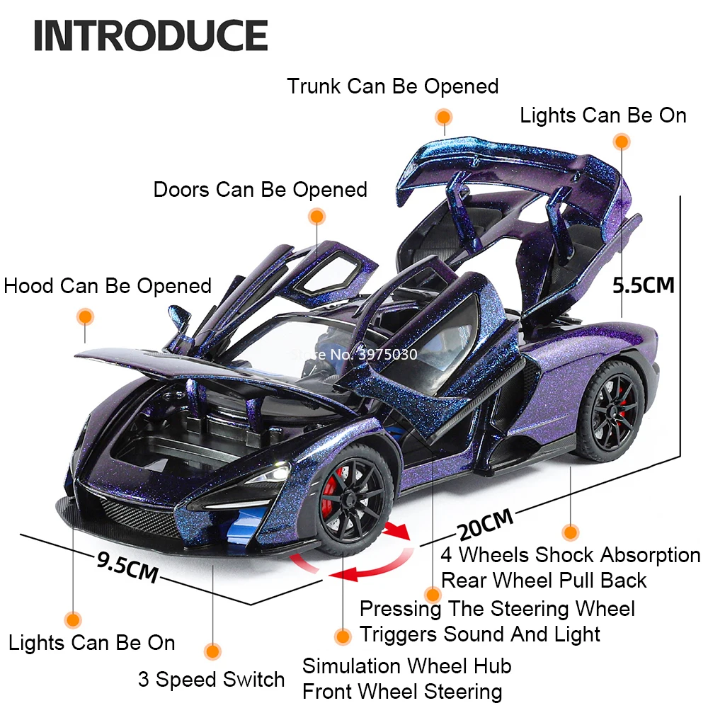 1:24 Senna Alloy Diecast Model Toy Cars Spray Version Wheel Steering Miniature Car with Pull Back Vehicle Hobby Collection Gifts