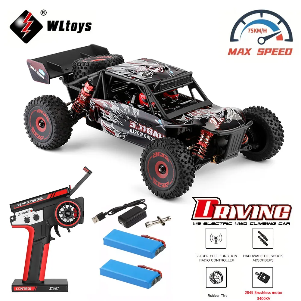 WLtoys 124016 124017 RC Car 75KM/H High Speed Brushless 4WD Electric Off-road Drift Remote Control Vehicle Toys with 2Batteies