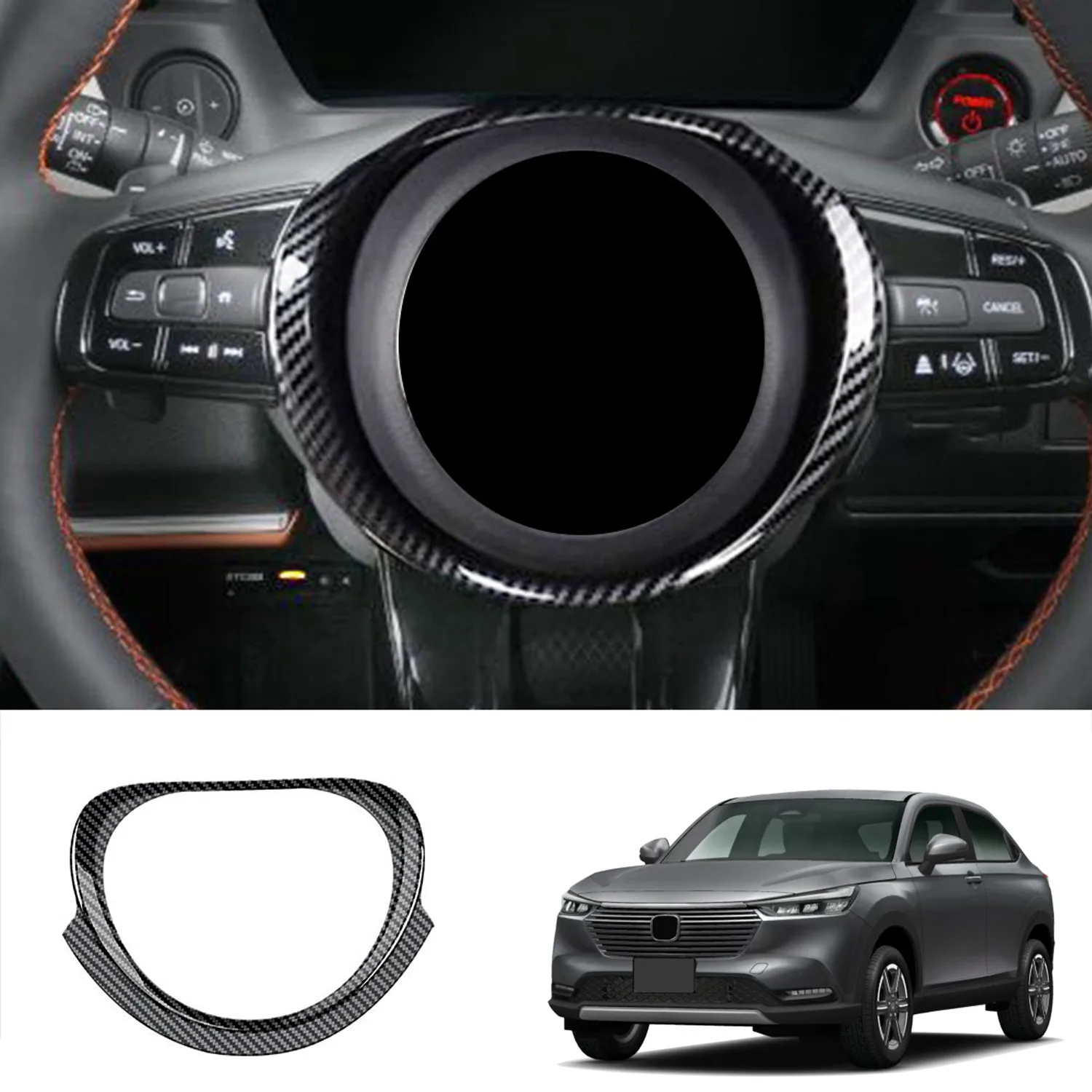 For Honda Vezel HR-V HRV 2021 2022 Interior Car Carbon Fiber Steering Wheel Ring Panel Cover Trim Decoration Frame