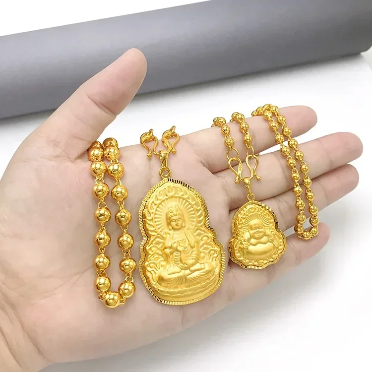 Pure Guanyin Necklace For Men And Women Maitreya Buddha Beads Chain Thick 100% Plated Real 999 Gold 18k Pendant For Women's Gift