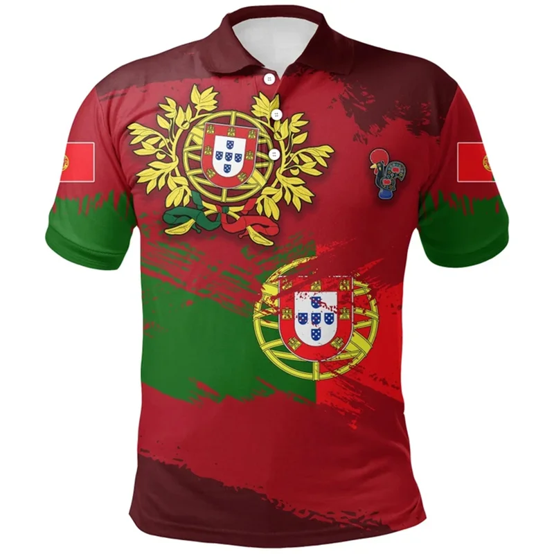 Portugal Flag Polo Shirt Men Summer Lapel Button Tshirts Casual Short Sleeve Shirts 3d Printed Sports Tees Top Male Clothing