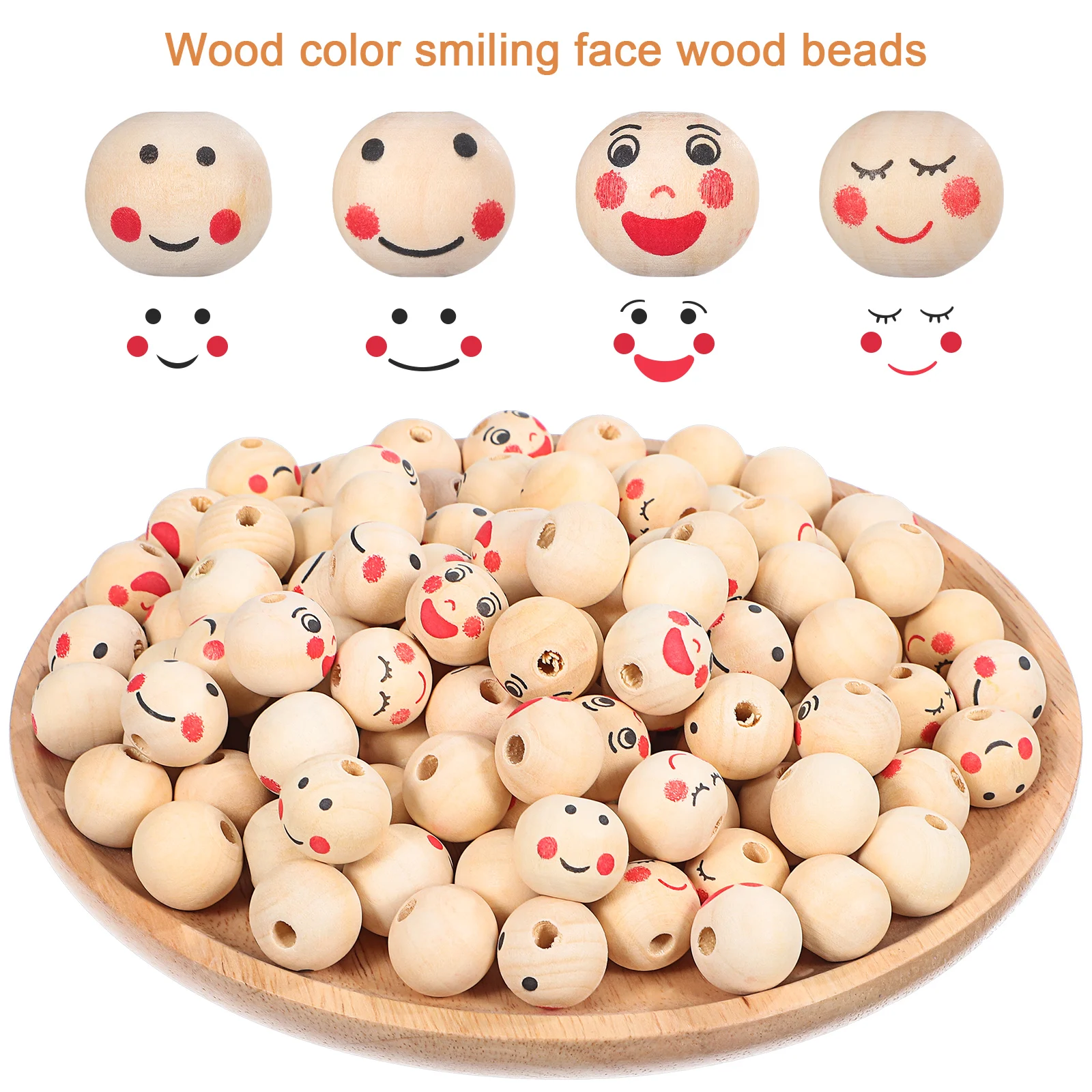 

120 Pcs Smile Face Beads 20mm Wood Craft Bulk Jewelry Making Bracelets Decor H made Wooden Beads For Crafting Macrame Projects