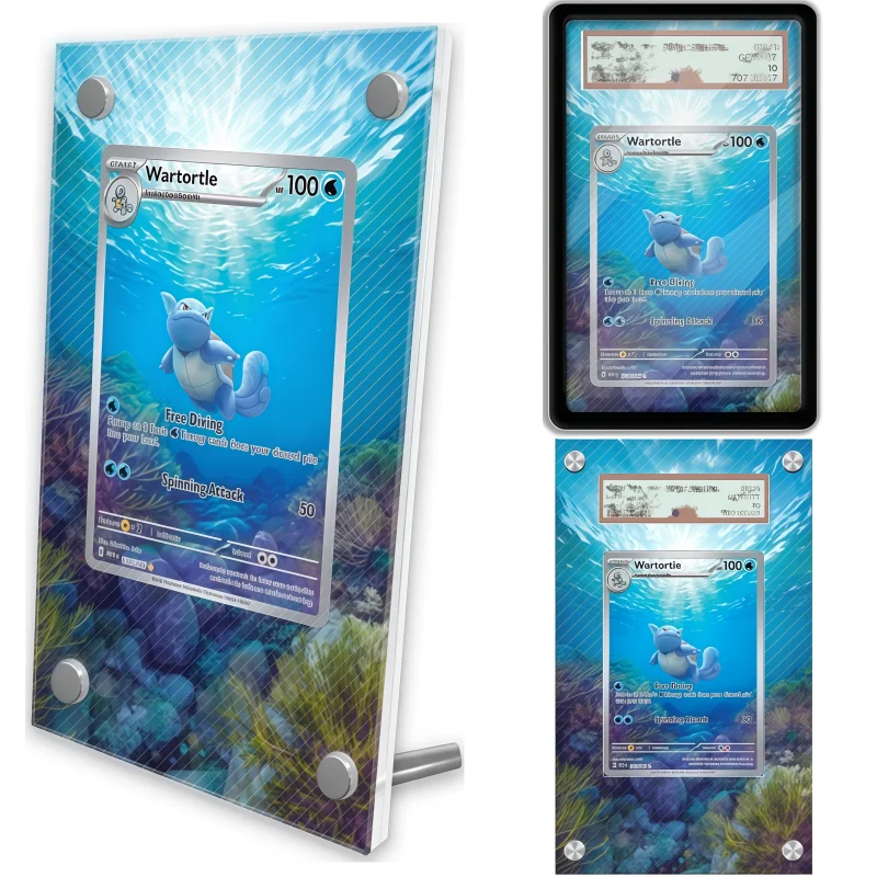 display-de-arte-anime-para-pokemon-scarlet-violet-wartortle-estojo-protetor-de-acrilico-para-jogos-de-anime-e-arte-expandida-chaveiro-nivel-de-avaliacao