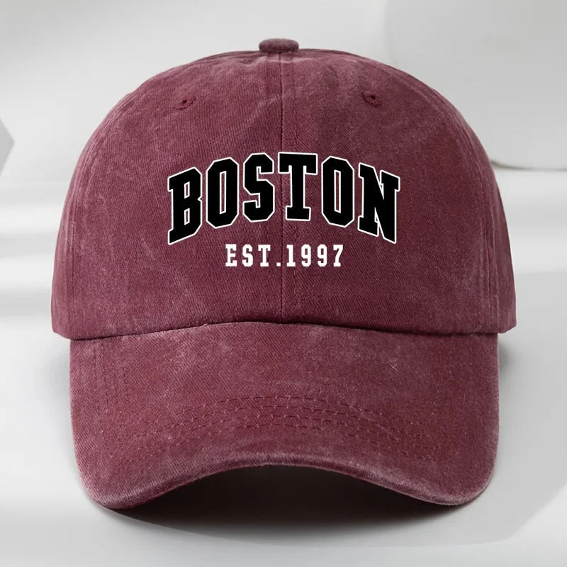 Vintage-style BOSTON Print Baseball Cap - Adjustable, Soft Top Casual Hat for Men