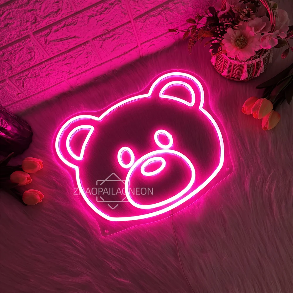Cute Bear LED Neon Sign for Kids Room Wall Decor Neon Night Lights Bedroom Decoration Winter Personalized Gift
