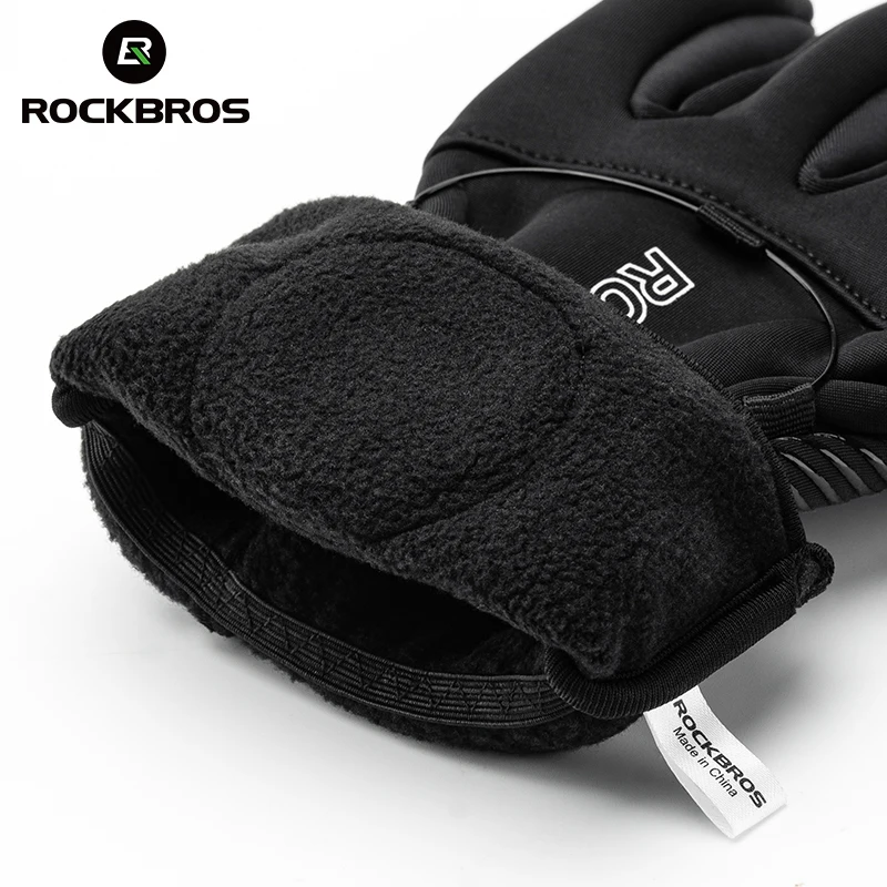 ROCKBROS Warm Bicycle Gloves Outdoor Touch Screen Winter Gloves Windproof Motorcycle Scooter Ski Anti-slip Thermal Bike Glove