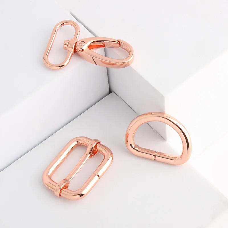 1 Set/5PCS Rose Gold Swivel Carabiner Clasp 25mm 1 Inch Sliding Belt Buckle D Ring Adjuster Buckle Hardware