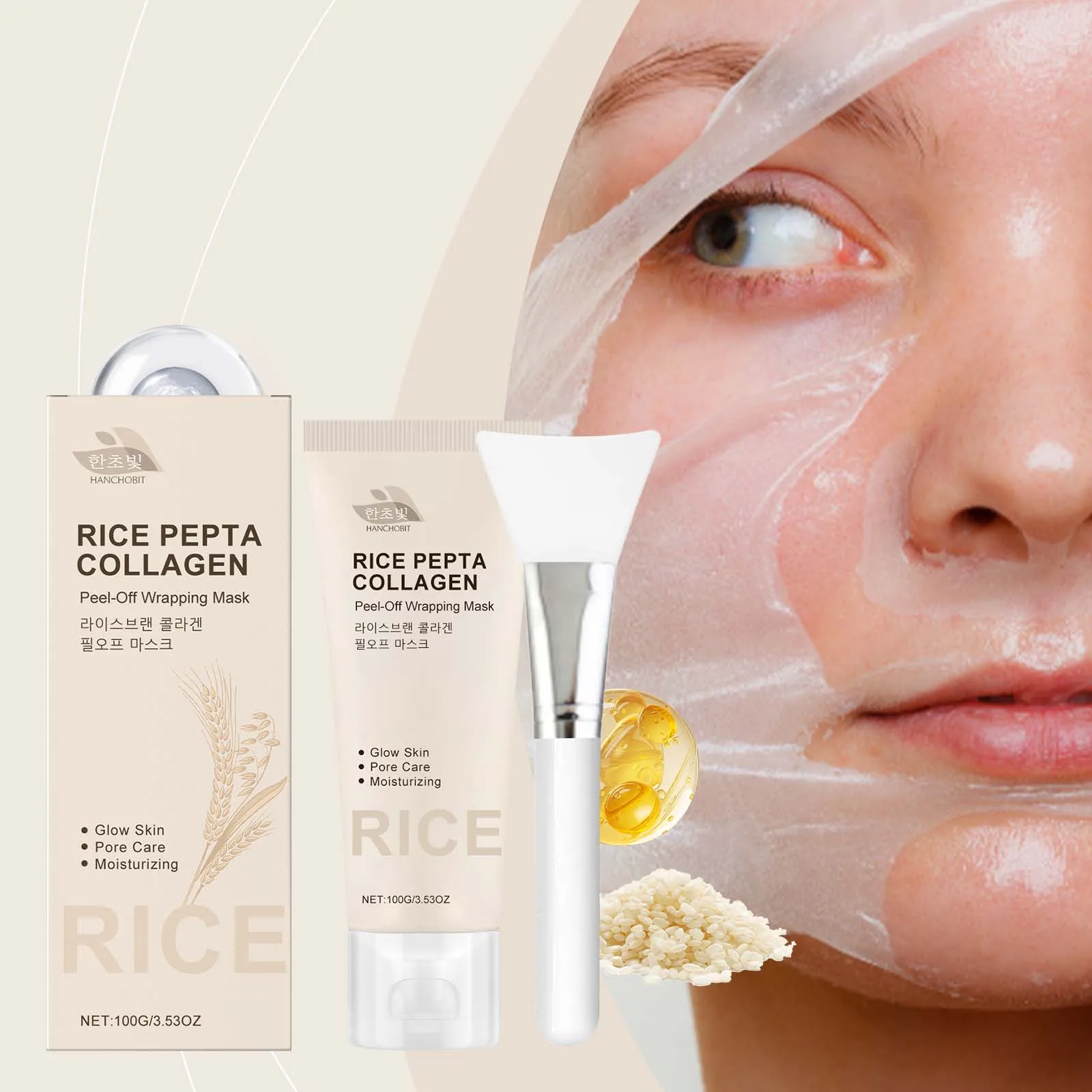 COLLAGEN Maschera avvolgente peel-off – Pelle luminosa, maschera viso al collagene coreano da 100 g per schiarimento e idratazione"