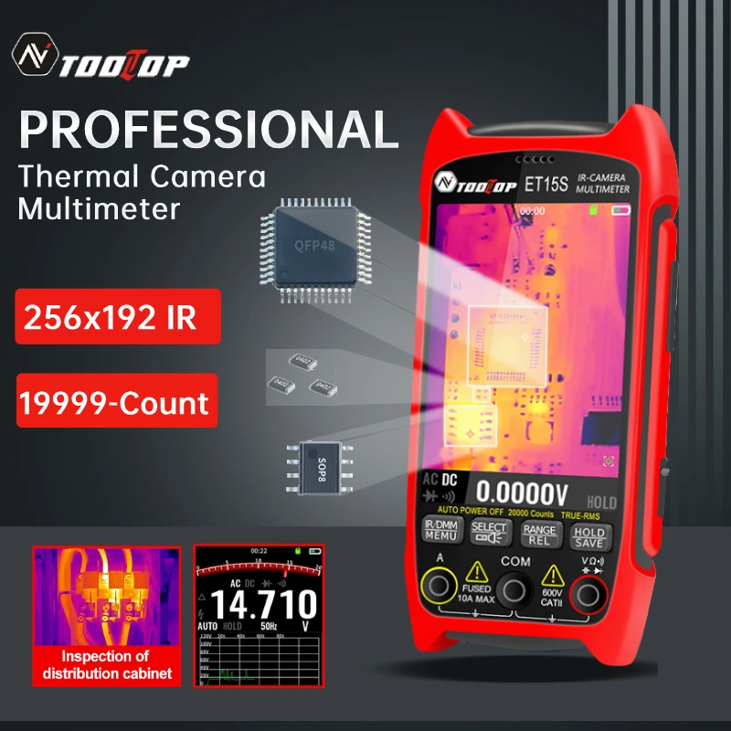 TOOLTOP ET15S Industrial 256x192 Thermal Camera Multimeter 19999 Counts Pipeline Leakage HVAC Inspect Automotive Thermal Imager