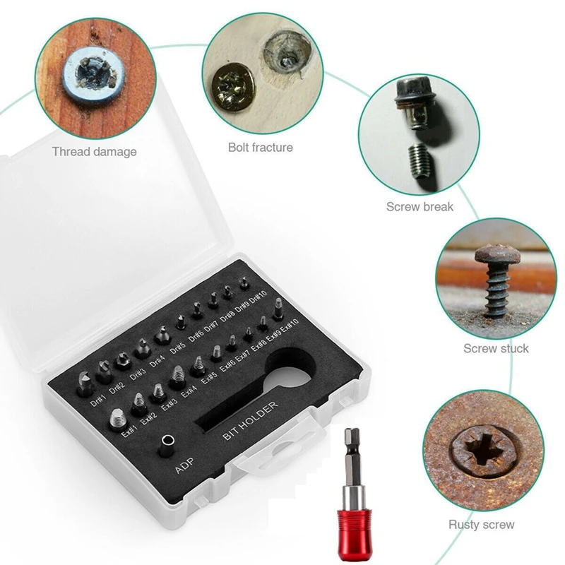 22Pcs Broken Screw Extractor Set Kit Is Used To Disassemble The Hardware Tools For Stripping The Thread Head Screws Set Kit