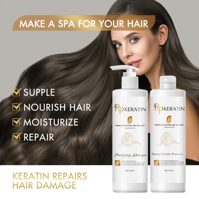 

FREE Formaldehyde 500ml Brazilian Keratin Treatment+500ml Purifying Shampoo Smooth Straighten and Repair Frizzy Cruly Hair