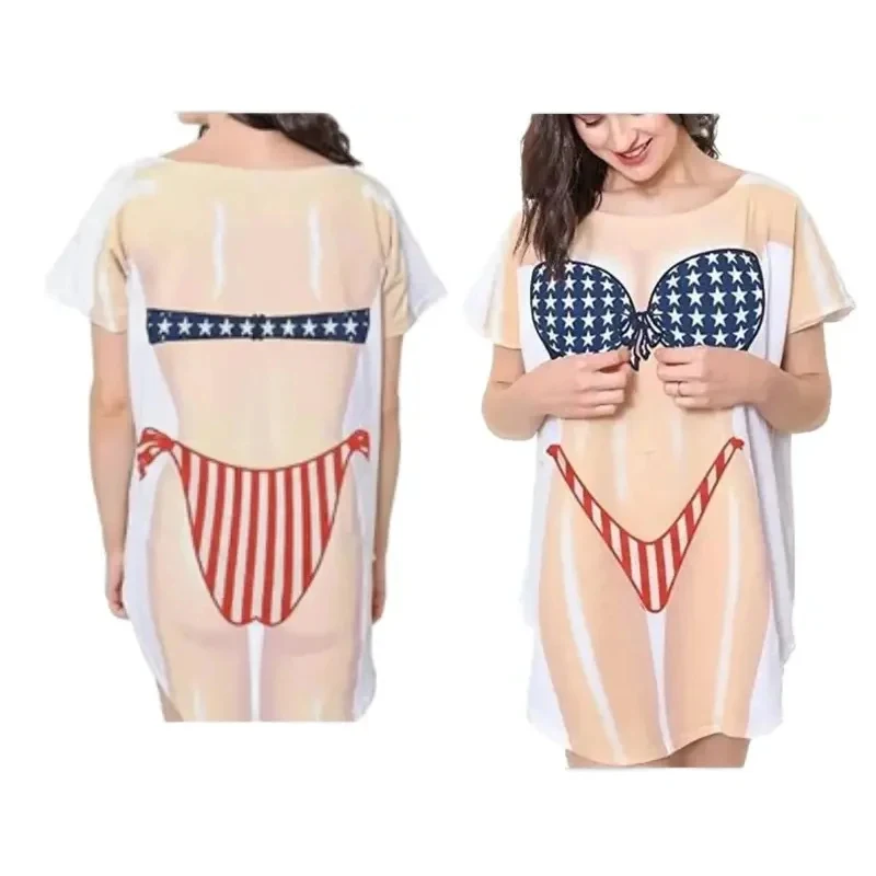 

♥AA wholesale Summer loose top creative 3D bikini print round neck short sleeved dress halloween Cosshe New 2026