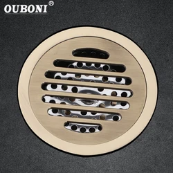 OUBONI Bathroom Floor Drains Antique Brass Shower Deodorant Euro 10 cm Square Strainer Cover Grate Waste Bathroom Accessories