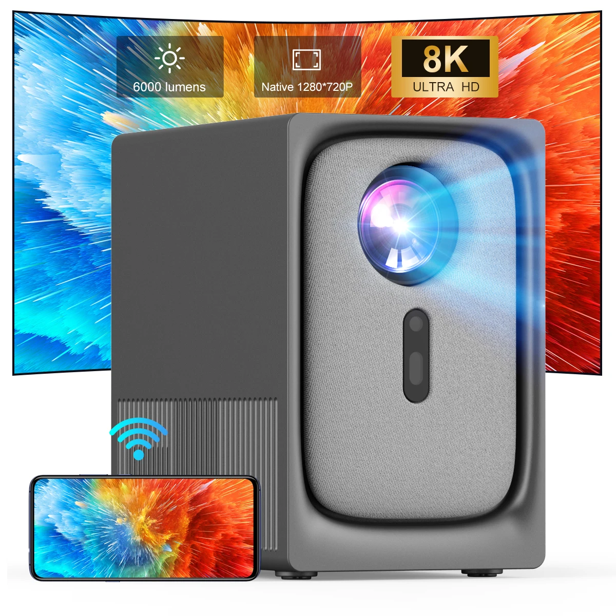 

Outdoor Movie Projector for Home Theater WiFi & Bluetooth Native 1080P 8K Support up to 300'' Compatible with USB iOS Android