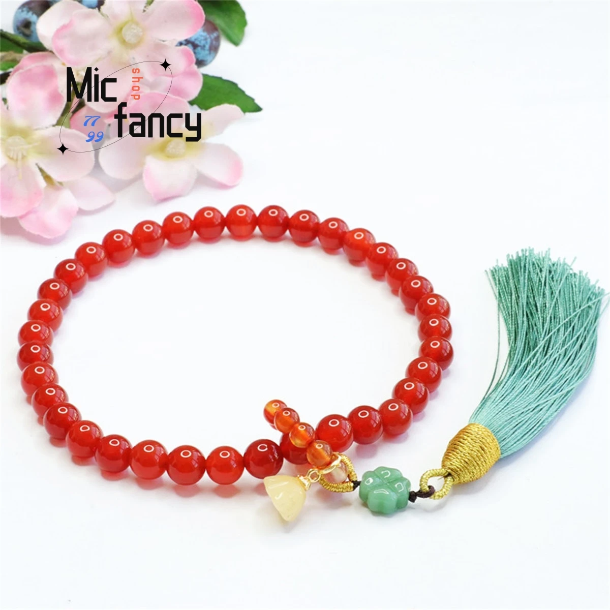 

Natural Red Agate Chalcedony Lotus Awn Tassel Hand-held Bracelet Simple Personalized Fashion Retro Style Men Women Fine Jewelry