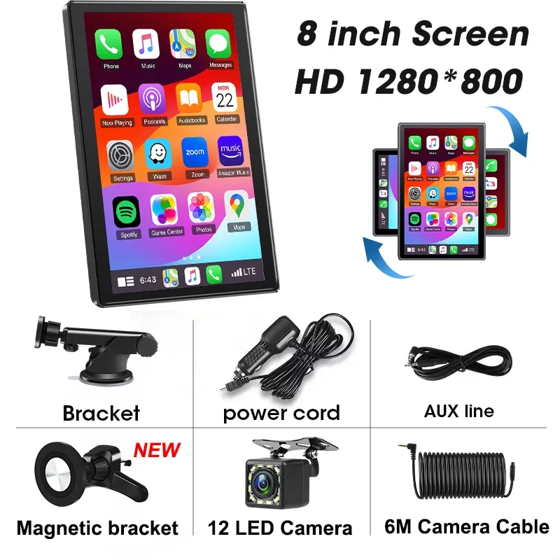 7/8 inch auto multimedia speler ondersteuning horizontaal en verticaal scherm draadloze Carplay Android auto stereo magnetische beugel