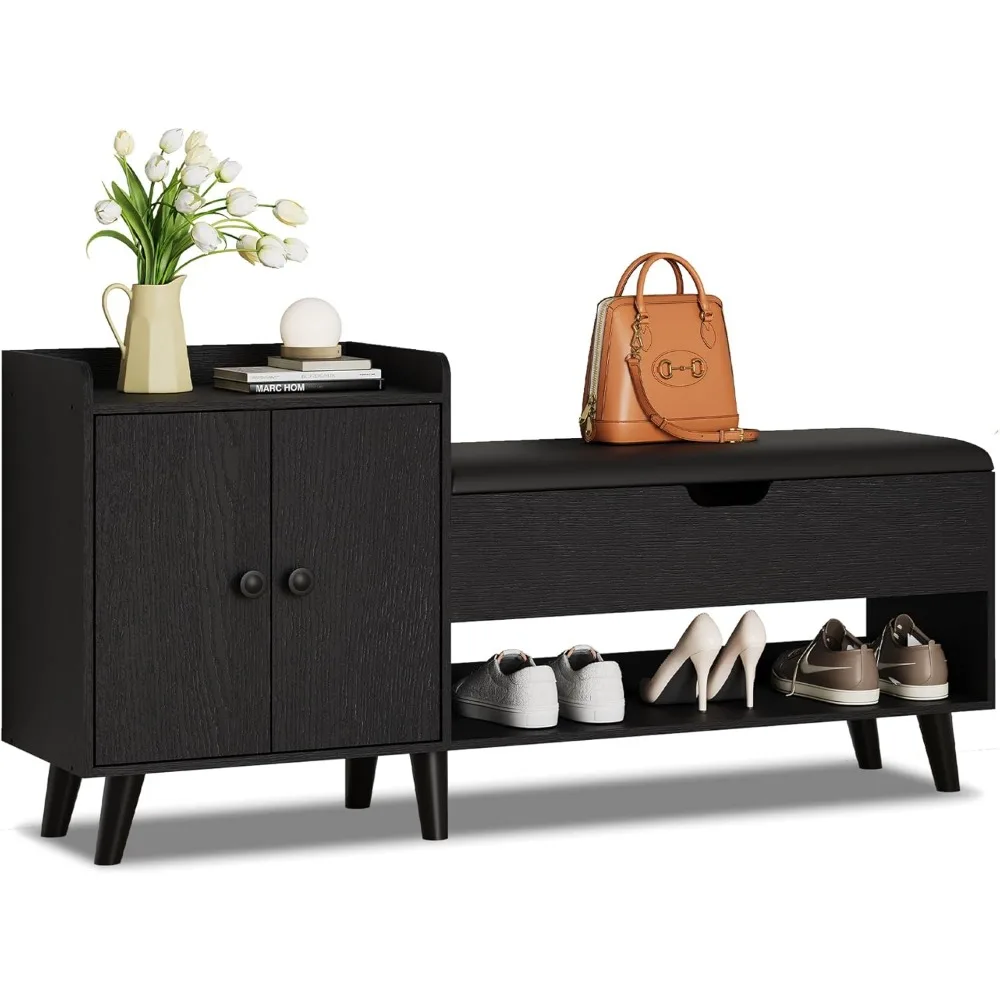 

50 Entryway Shoe Bench with Hidden Storage,Shoe Organizer Storage Bench with Shelf and Cabinet Entryway Bench for Bedroom Living