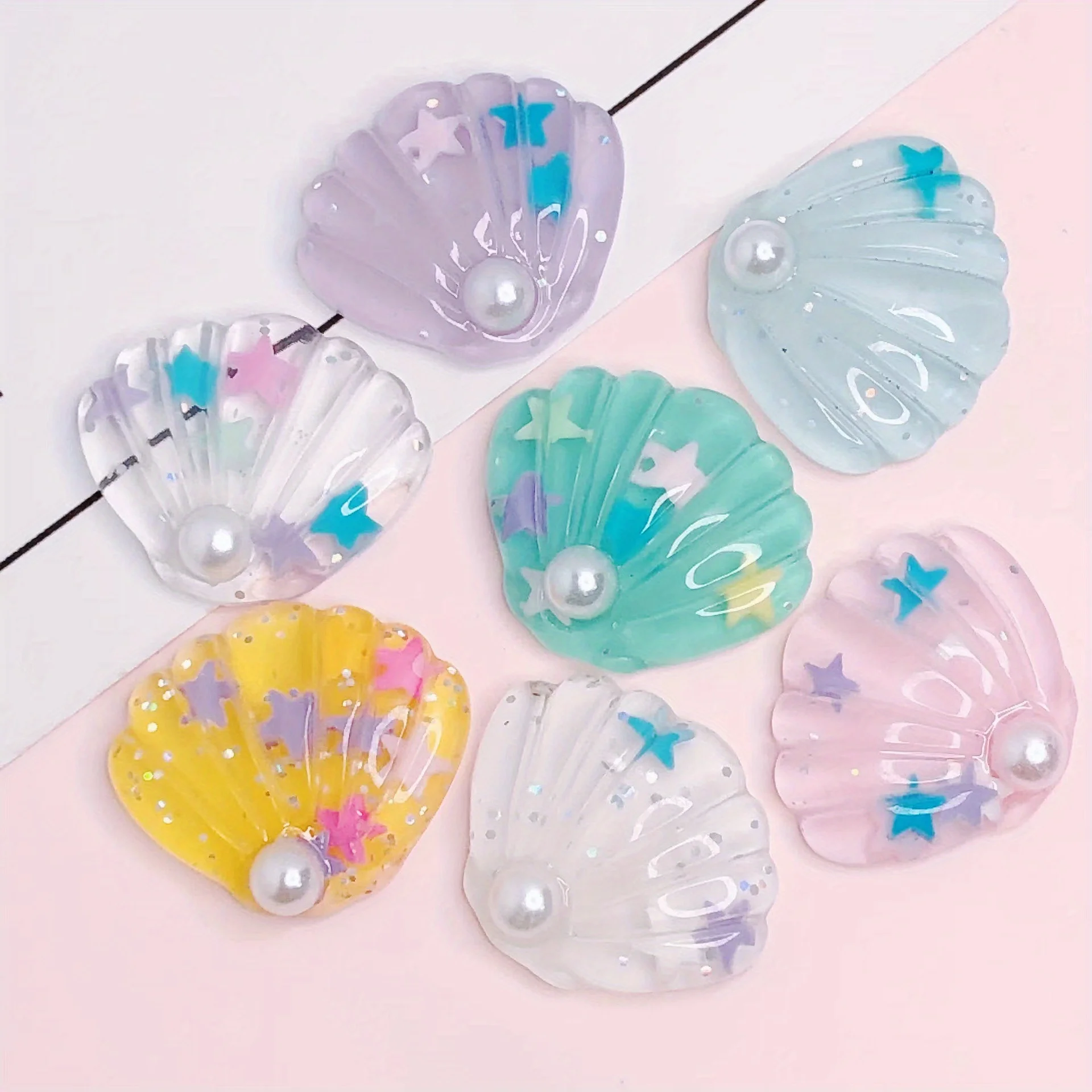 7pcs Colorful Pearl Shell Fridge Magnets Set - Cute Decorative Refrigerator & Whiteboard Magnets with Starfish and Pearl Accents