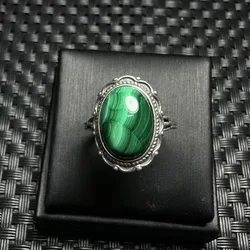 1 Pc Fengbaowu Natural Malachite Oval Cabochon Ring 925 Sterling Silver Reiki Healing Stone Fashion Jewelry Gift For Women Men