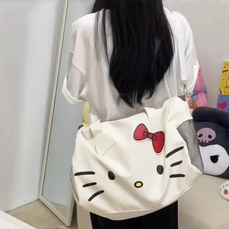 Hello Kitty Large Capacity Shoulder Gym Bag Pu Travel Bag Cute Waterproof Duffle Bag Fashion Trend Bag Storage Bag Girls Gifts