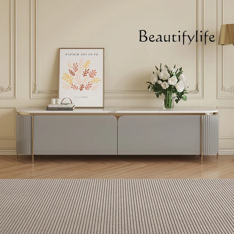 Y French Light Luxury High-foot Marble TV Cabinet Modern Simple Small Apartment Rounded Corner Household Side Cabinet