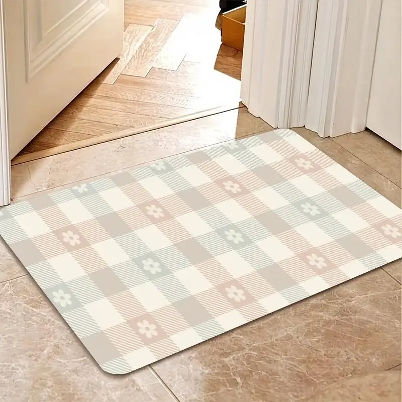 1 Piece of Gingham Floral Door Mat, Soft and Comfortable, All-Season, lightweight Easy to Maintain, for Entryway, Bathroom, balcony, Laundry Area