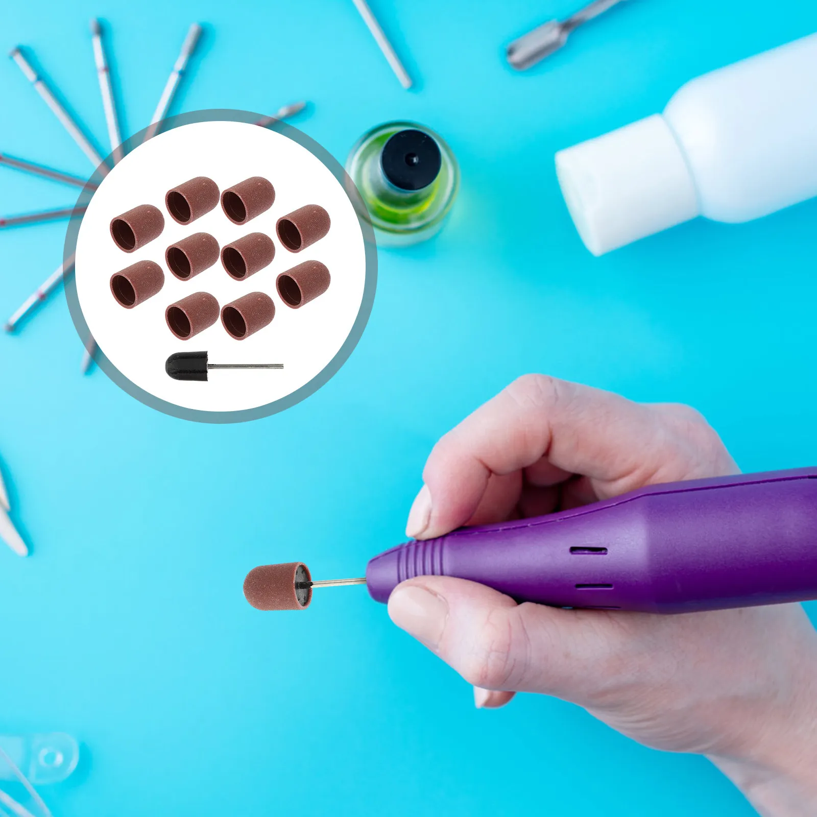10Pcs Nail Art Sanding Caps Wear Resistant Nail Grinding Head Manicure Tool Cuticle Cleaning Polisher Sanding Caps