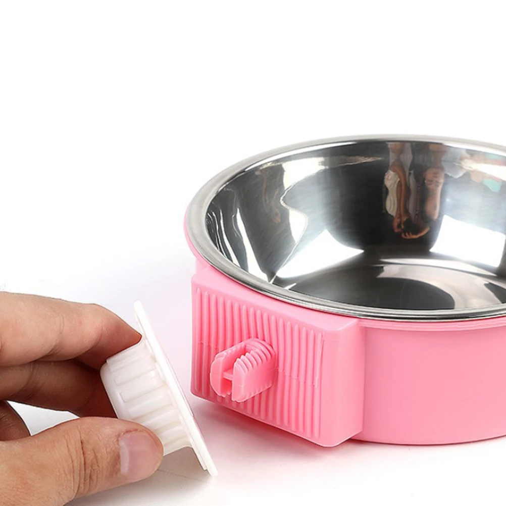 

2PCS Pet Hanging Cage Stainless Steel Dog Food Bowl Dry Wet Food Rust Resistant Round Design Metal Plastic for Dogs