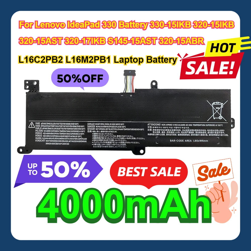 

For Lenovo IdeaPad 330 Battery 330-15IKB 320-15IKB 320-15AST 320-17IKB S145-15AST 320-15ABR L16C2PB2 L16M2PB1 Laptop Battery