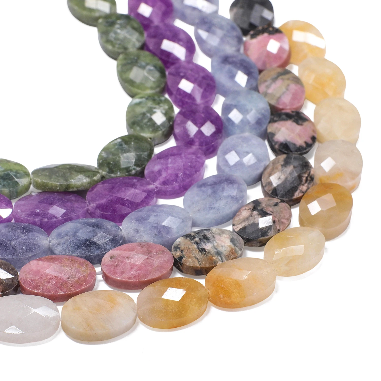 

18x13mm Natural Stone Bead Flat Oval Shape Spot Jasper Labradorite Opal Beads for Jewelry Making DIY Necklace Bracelet Handmade