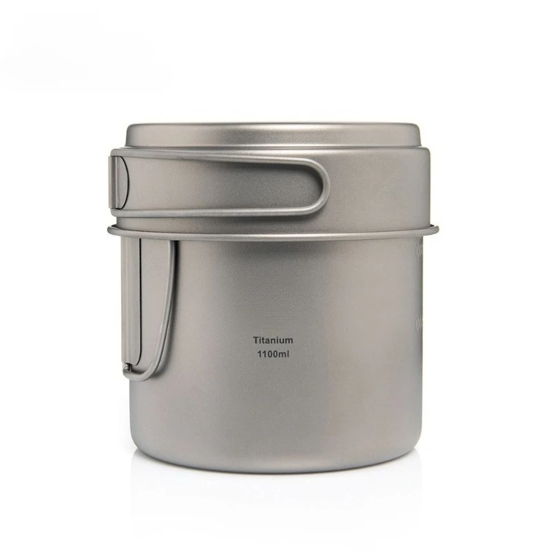 Portable Outdoor Pure Titanium Cookware Set Light Weight Camping Pot With Foldable Handles For Hiking Travel Cooking