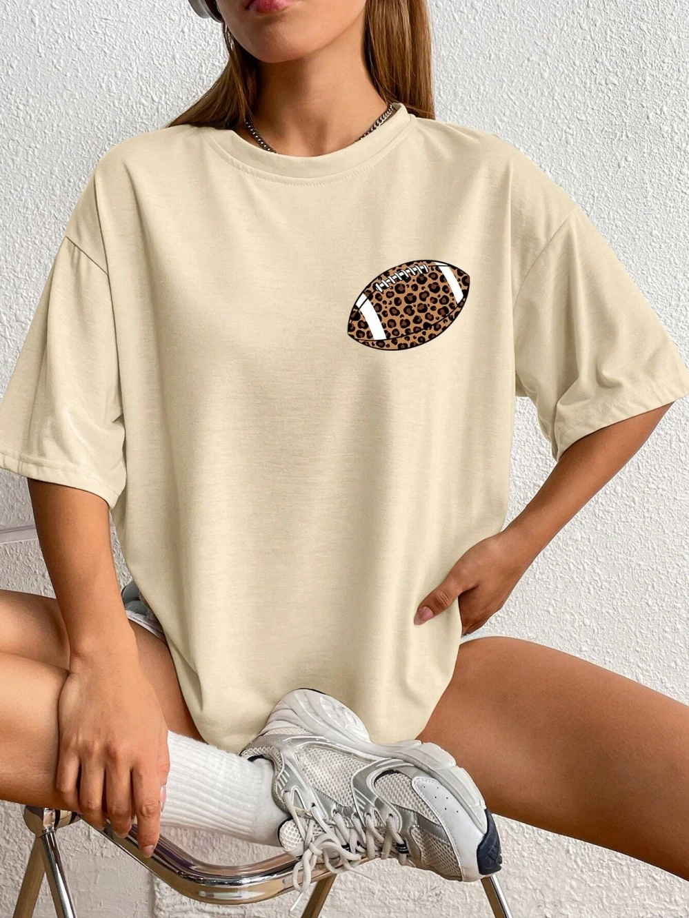 Game Day Leopard Rugby Letter Graphic Female T Shirt Street Hip Hop Short Sleeve Breathable Clothing Oversized Street T-Shirt