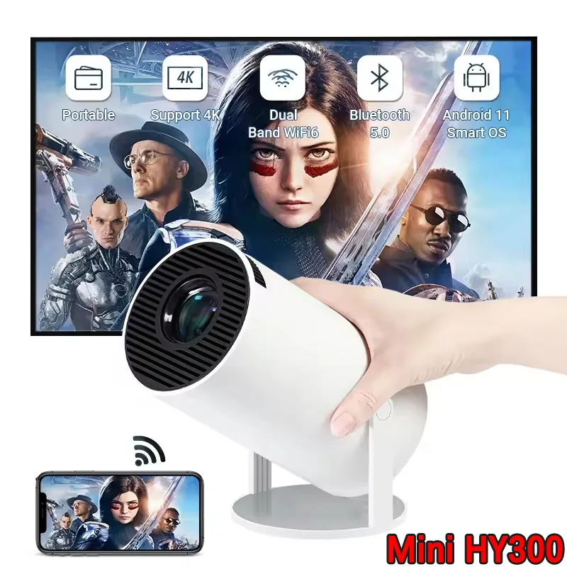 

2026 New Projector 4K Android 11 Mini HY300 Wifi6 260ANSI Allwinner H713 BT5.0 1080P 1280*720P Cinema Outdoor Portable Projetors