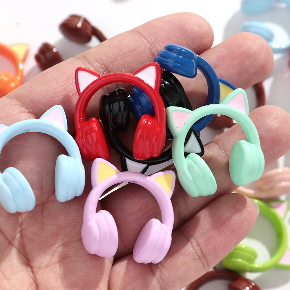 10Pcs Colorful Cat Ears Headphone Acrylic Loose Beads Charm For DIY Craft Keychain Necklace Pendant Accessories view 3