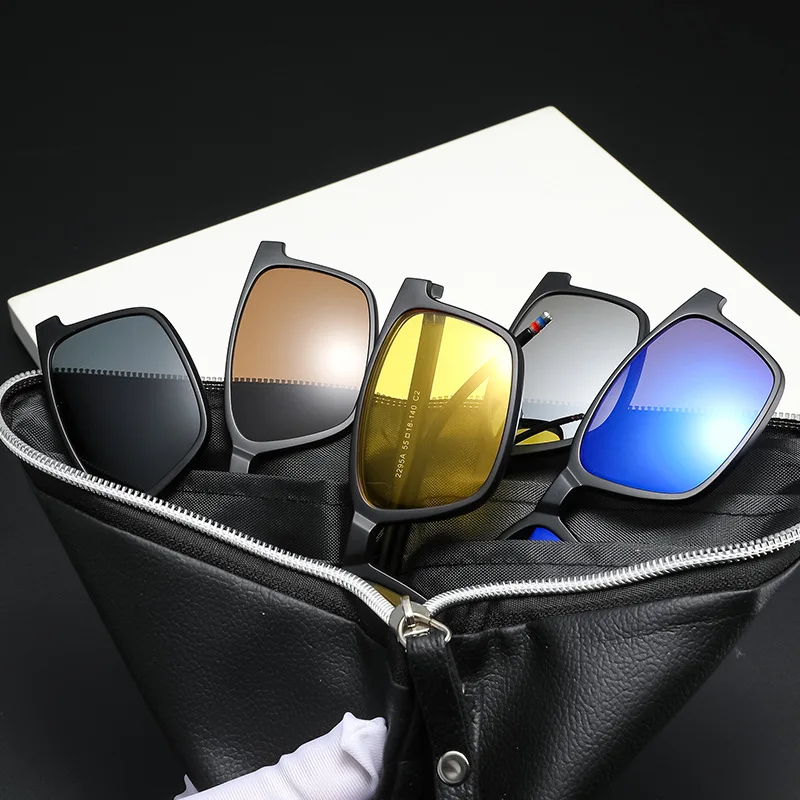 VCKA 5 Clips Magnet Sunglasses Lens Men Myopia Driving Glasses TR90 Frame Customize Prescription -0.5 TO -6.0 Women Eyewear