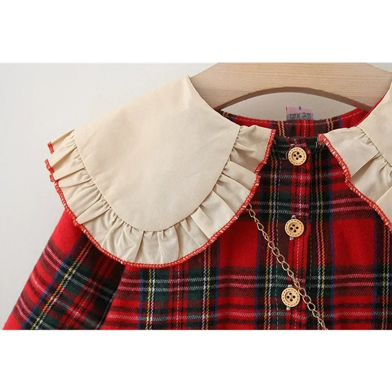 Christmas Children's Dress Girls Clothes from 9 M to 3 Years Infant Girl Plaid Dresses with Rabbit Hangings Kids Outfits