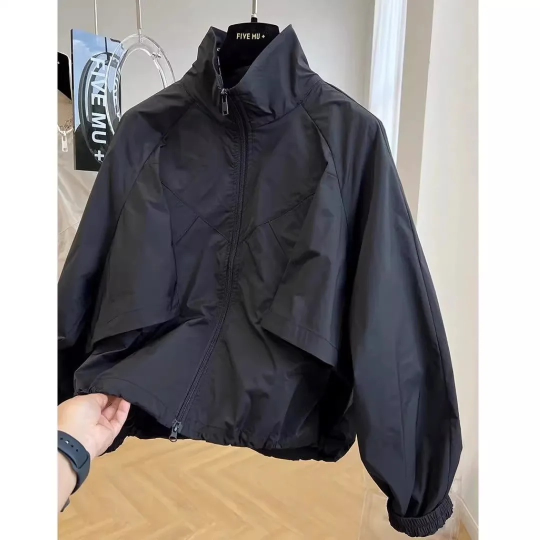 Loose Fit Pure Color Patchwork Stand Collar Autumn Winter Jacket for plus Size 300 Pounds American Style Korean Version Fashi...